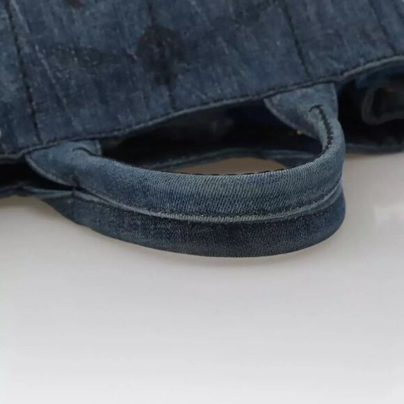 PRADA Canapa PM Hand Bag Denim Blue Gold Auth - Picture 8 of 15